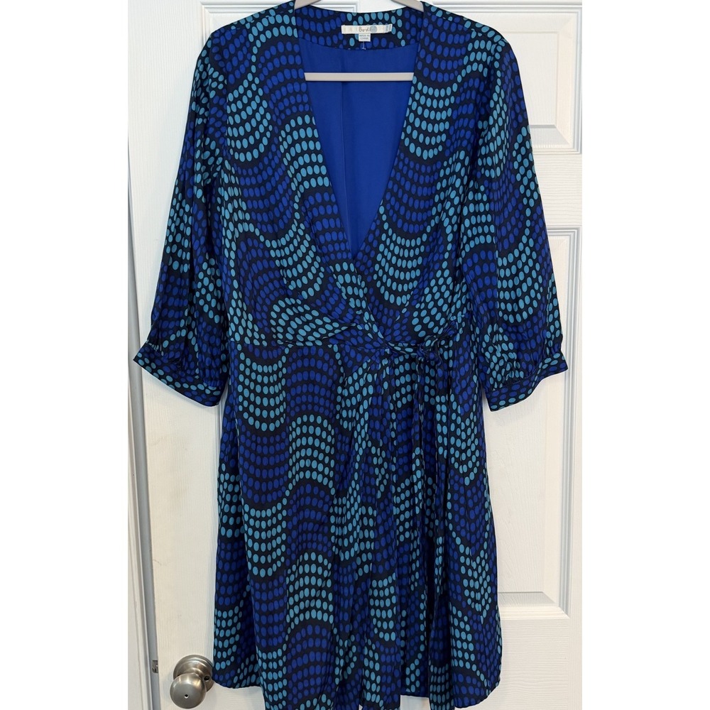 Boden Silk Blend Wrap Dress Sz 12R Blue Geometric Dots Office Career Dressy